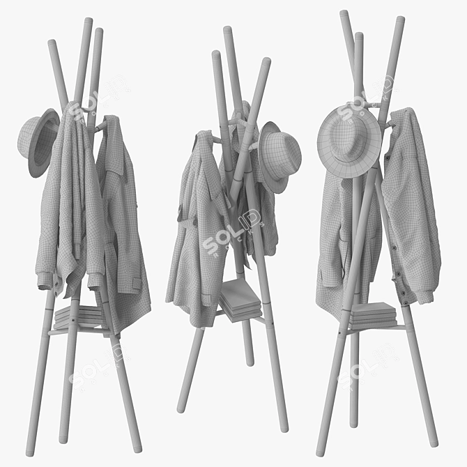 Sleek Wooden Coat Rack Stand 3D model image 5