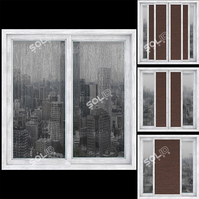 Wooden Sliding Windows Set 01 3D model image 1