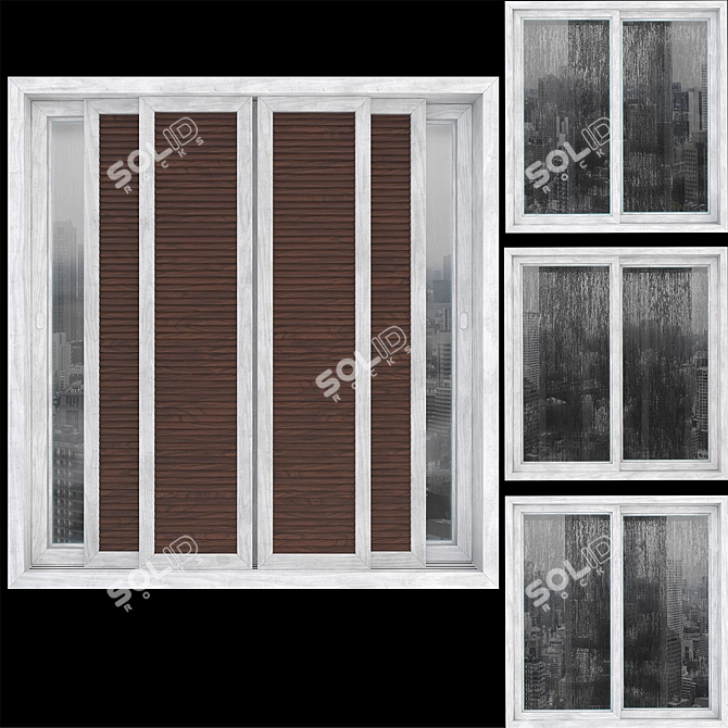 Wooden Sliding Windows Set 01 3D model image 4