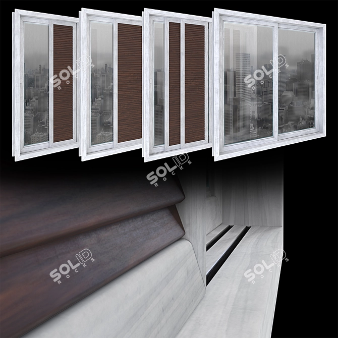 Wooden Sliding Windows Set 01 3D model image 6