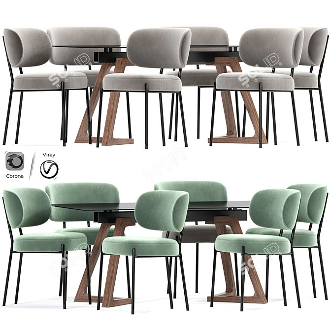 Mid-Century Dining Chair Set 3D model image 1