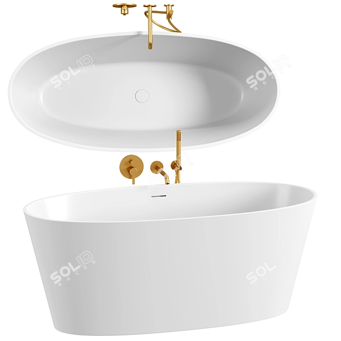 Title: Elegant Oval Stone Bath 1580mm 3D model image 1