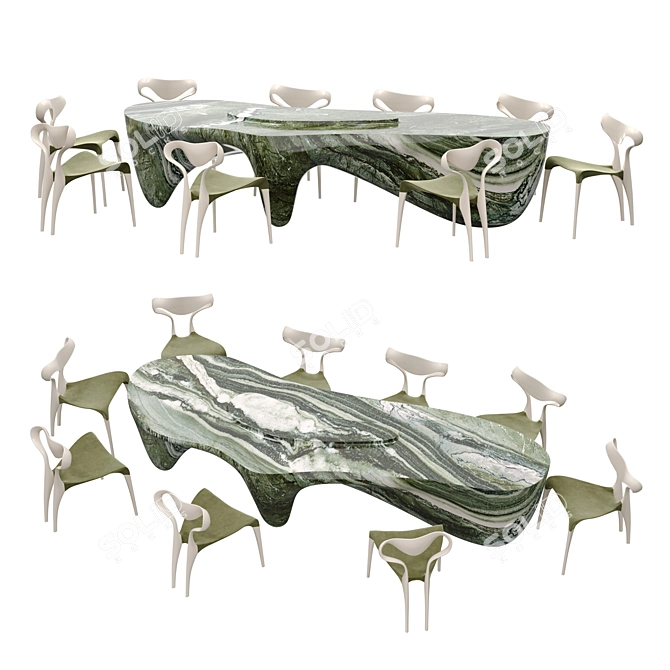 Green Connemara Marble Dining Table 3D model image 1