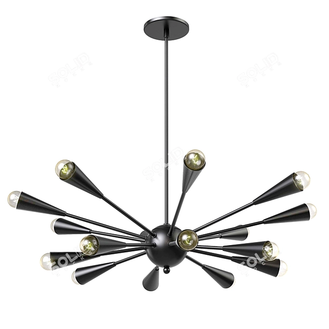 Sleek Matte Black Chandelier with 16 Lights 3D model image 1