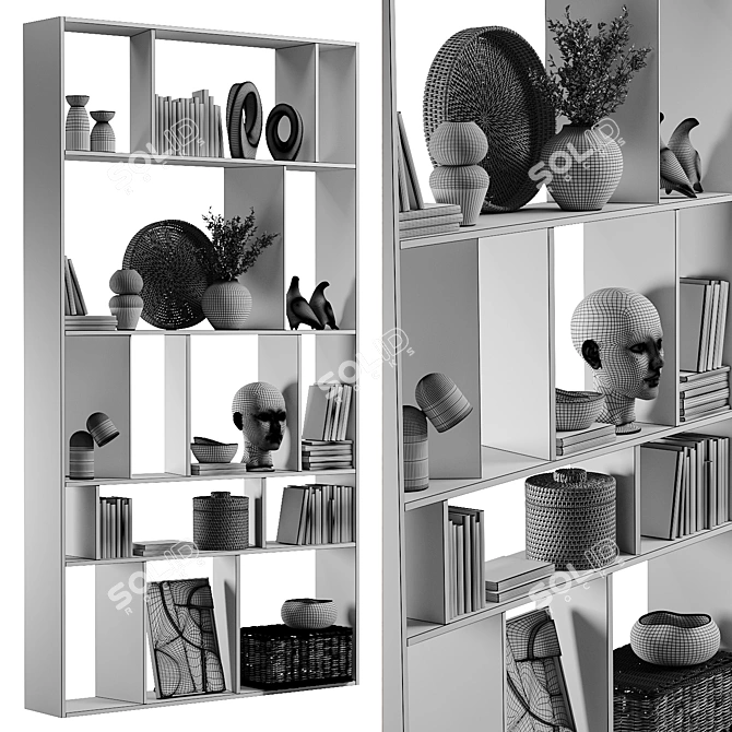 Decorative Shelving Set with Sculptures 3D model image 5