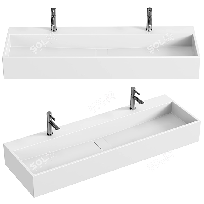 Double Stone Resin Wall-Mount Sink 3D model image 1