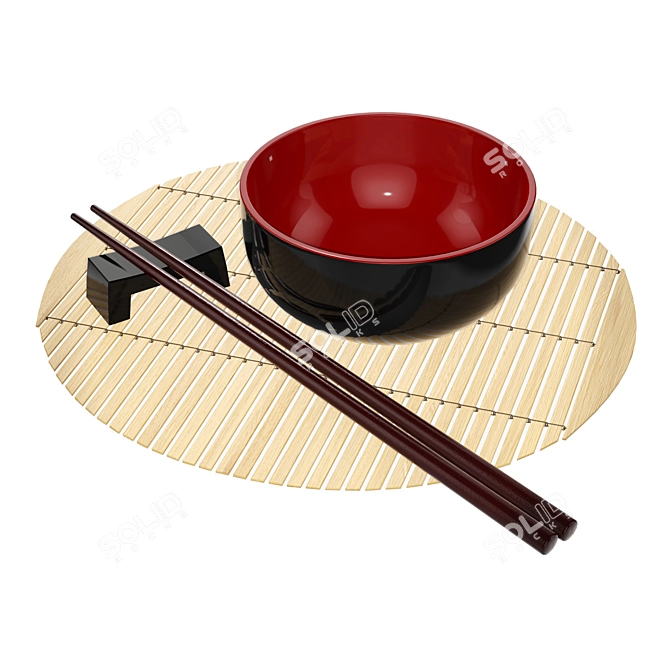 PBR Textured Chopsticks Set with Bowl 3D model image 1