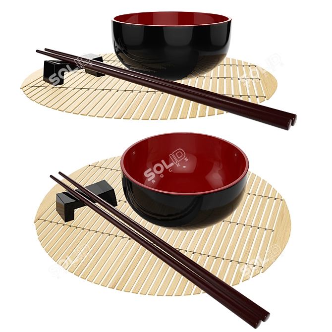 PBR Textured Chopsticks Set with Bowl 3D model image 2