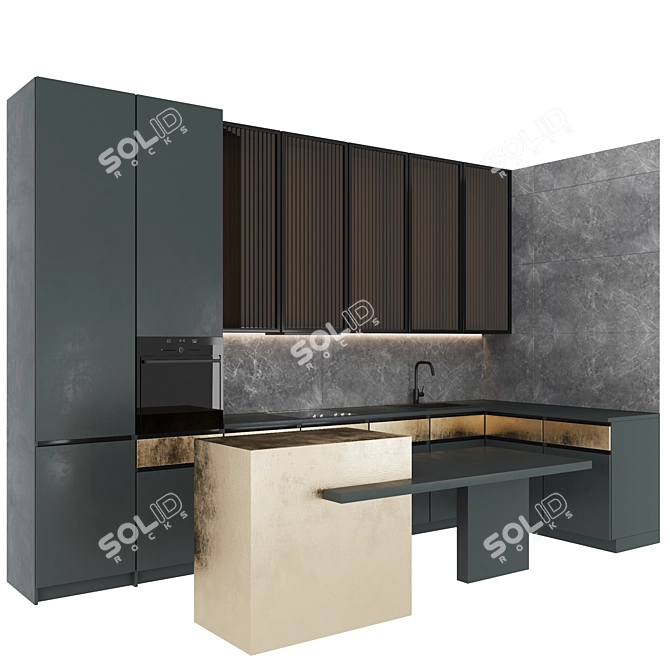 Modern G-Shaped Kitchen Set 3D model image 1