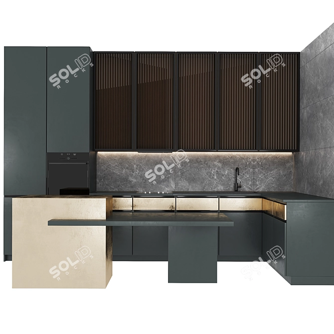 Modern G-Shaped Kitchen Set 3D model image 2