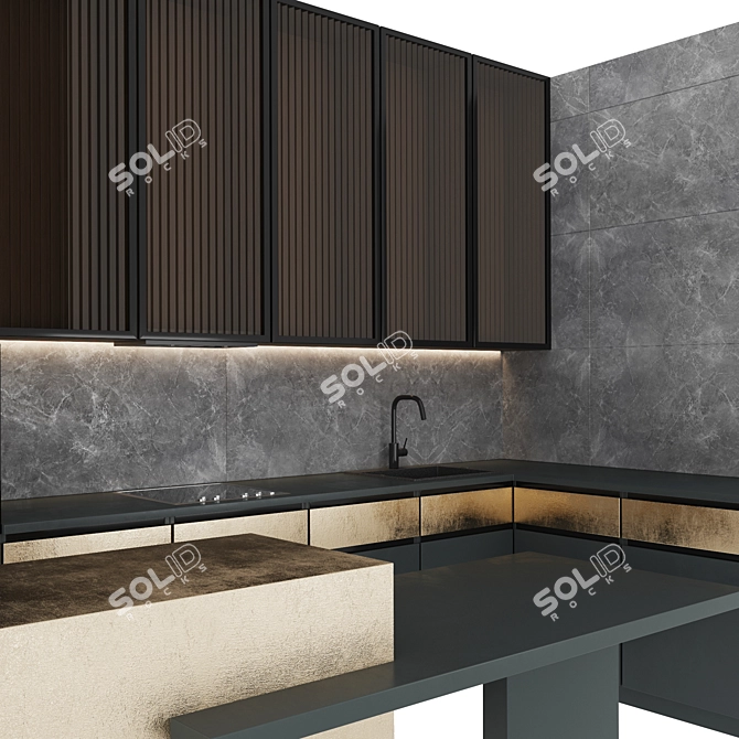 Modern G-Shaped Kitchen Set 3D model image 5