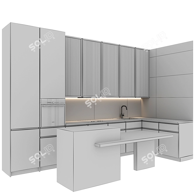 Modern G-Shaped Kitchen Set 3D model image 6