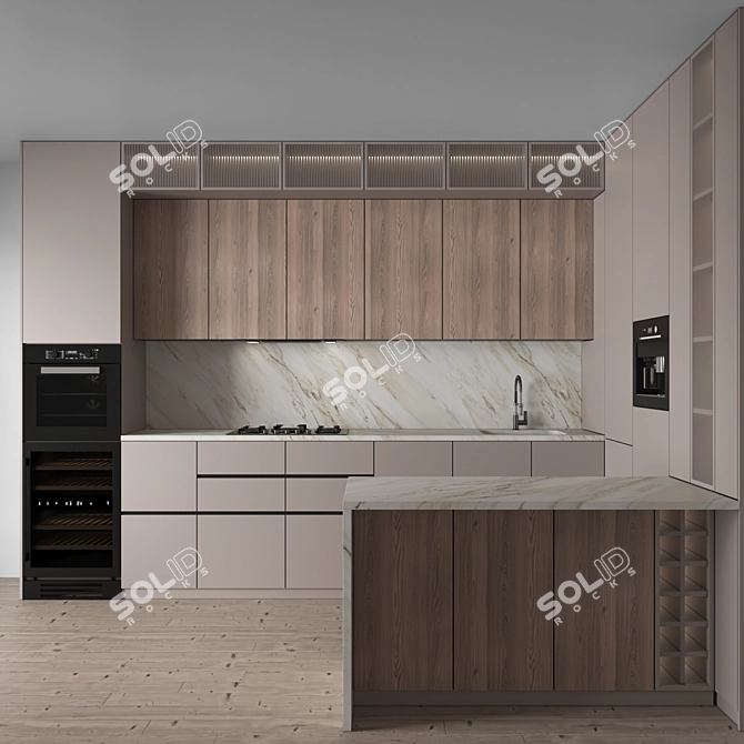 Modern Editable Kitchen with Appliances 3D model image 1