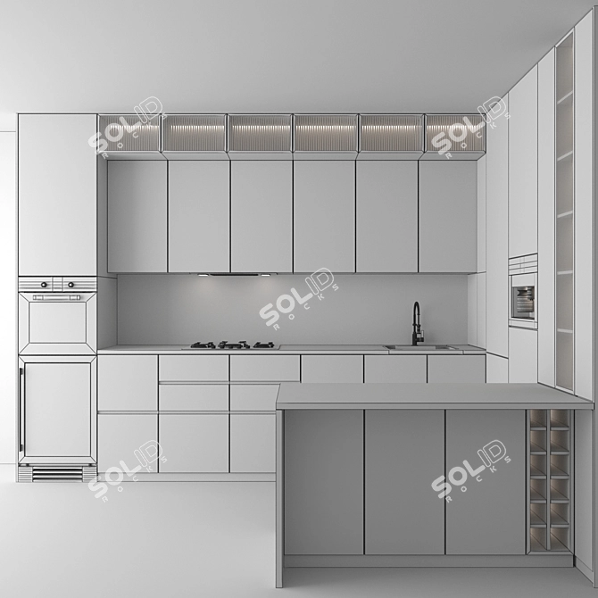 Modern Editable Kitchen with Appliances 3D model image 5