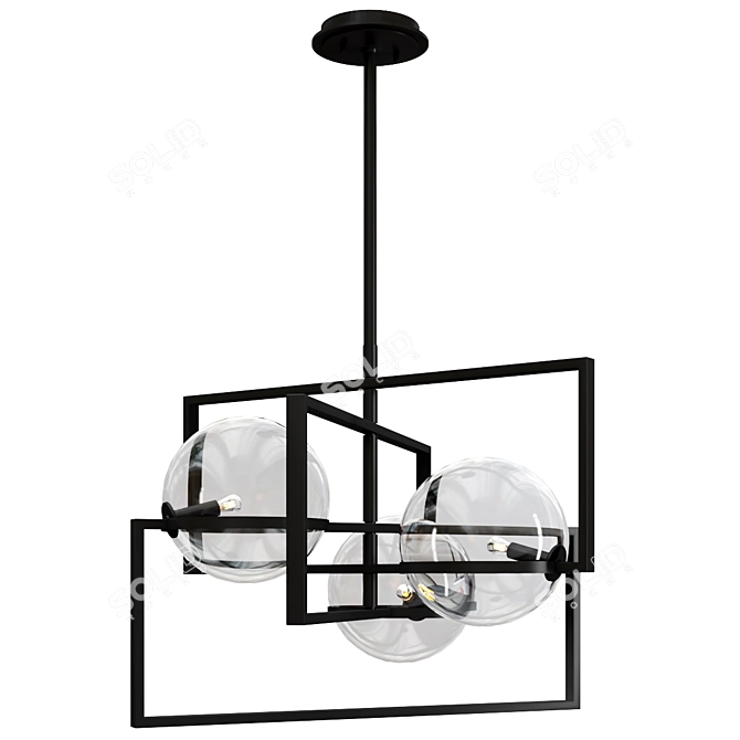 Elegant Black Chandelier with Glass Globes 3D model image 1