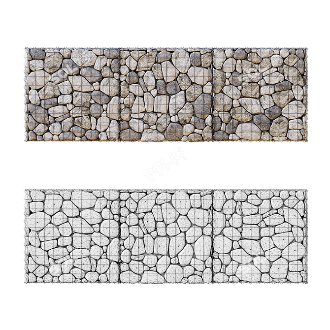 Modern Gabion Wall Section 3D model image 3