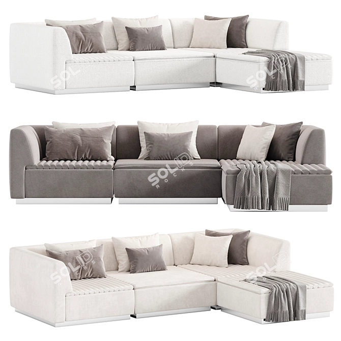 Elegant Ivory Chenille 4-Piece Sofa 3D model image 2