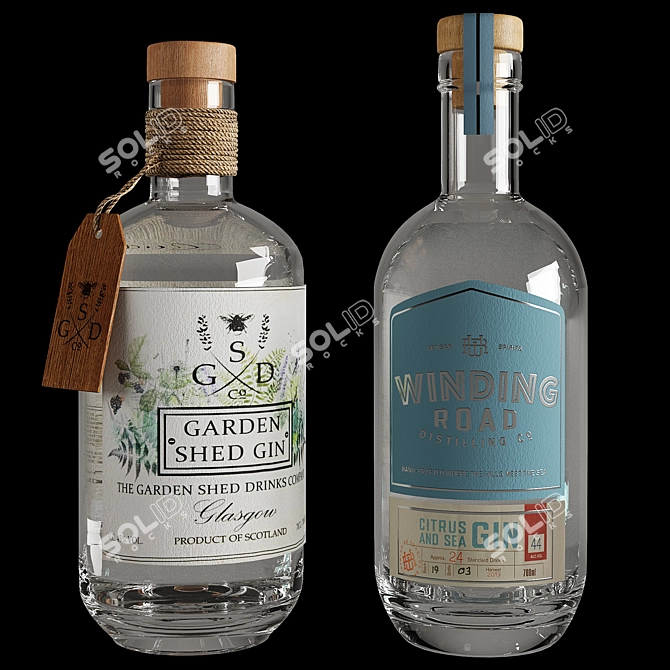 Gin Bottle Set Collection 01 3D model image 4