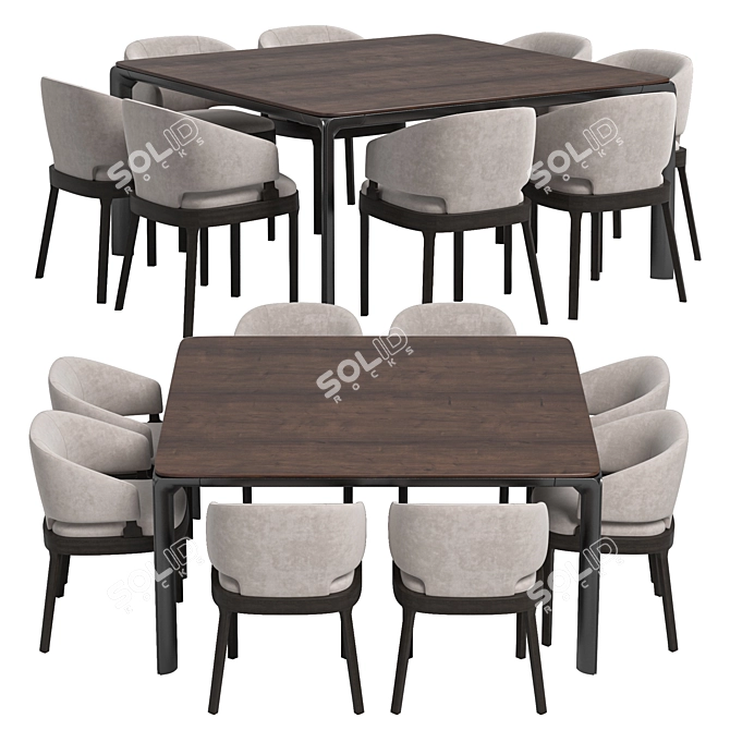 Modern Custom Dining Set Homey Wood 3D model image 2