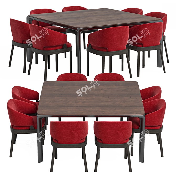 Modern Custom Dining Set Homey Wood 3D model image 3