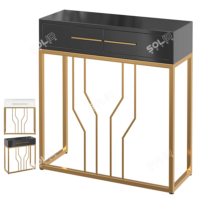 Black Narrow Console Table with Drawers 3D model image 1