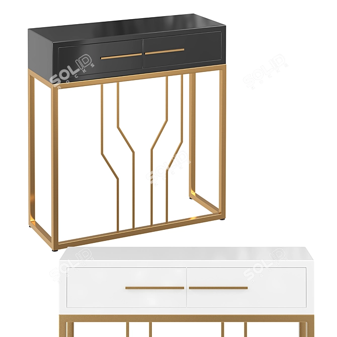 Black Narrow Console Table with Drawers 3D model image 3