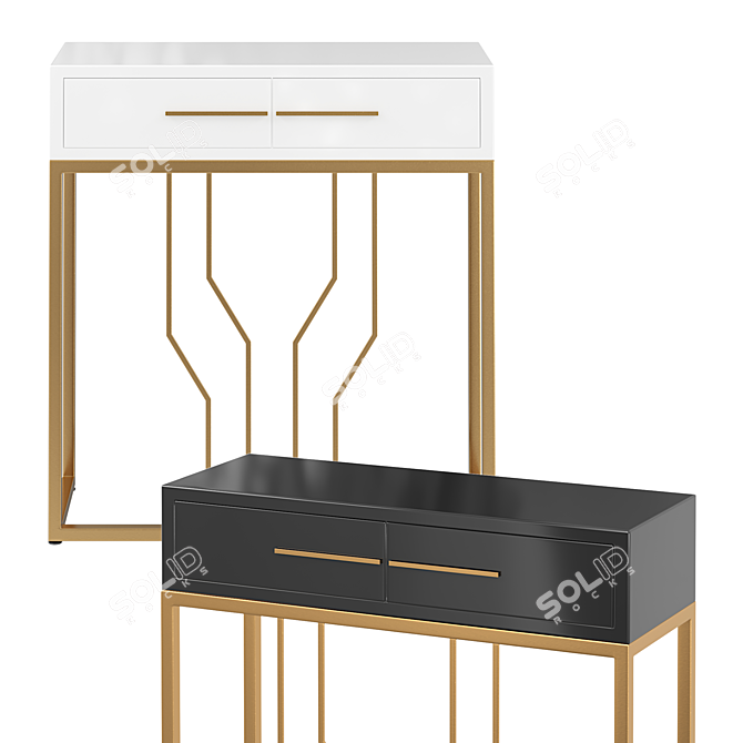 Black Narrow Console Table with Drawers 3D model image 4