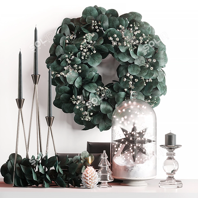 Christmas Eucalyptus Wreath Decor Set 3D model image 1
