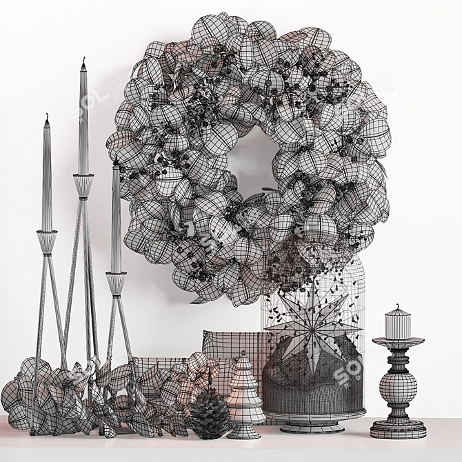 Christmas Eucalyptus Wreath Decor Set 3D model image 4