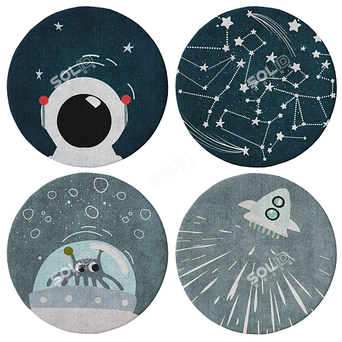 Space Adventure Round Kids Rugs 3D model image 1