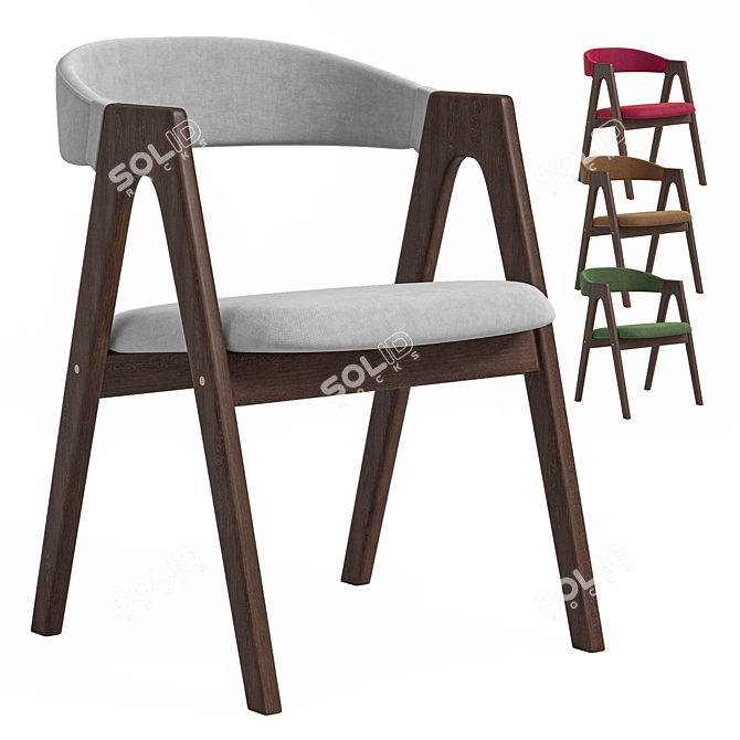 Dublin chair, Beige Velvet, Solid Oak 3D model image 1