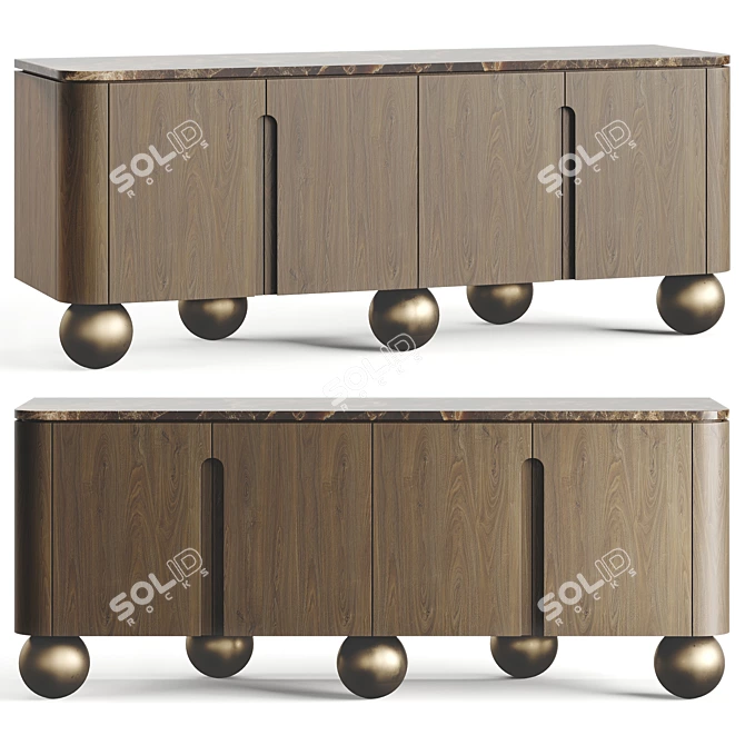 Luxury Wood Sideboard, Dual Material 3D model image 1