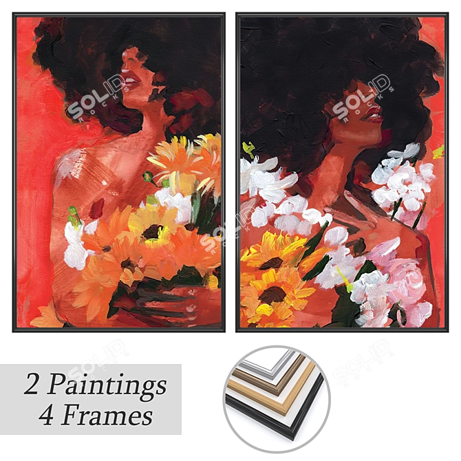 Modern Art Set with Frames 3D model image 1