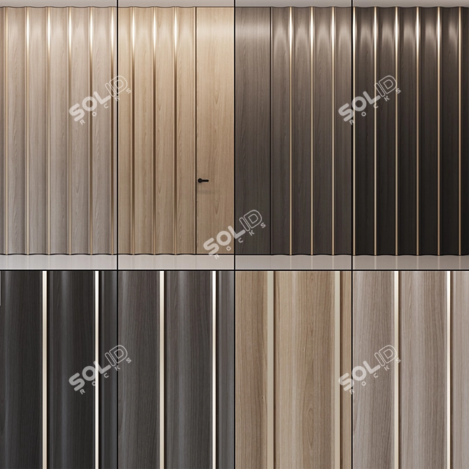 Brass-Inlaid Wood Wall Panels 3D model image 1