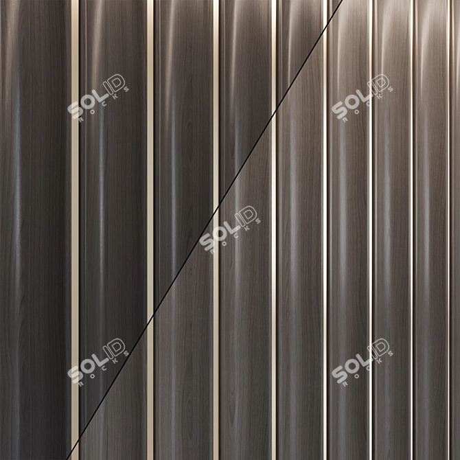 Brass-Inlaid Wood Wall Panels 3D model image 3