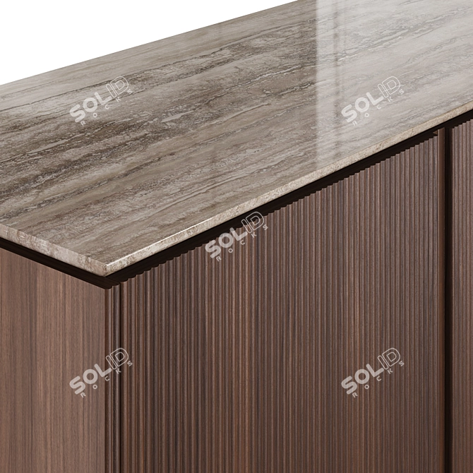 Elegant Walnut and Travertine Bar Cabinet 3D model image 2