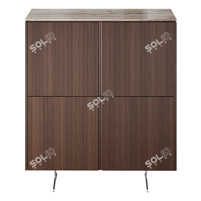 Elegant Walnut and Travertine Bar Cabinet 3D model image 3