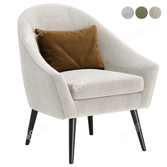 Velvet Barrel Chair, 3 Colors 3D model image 2
