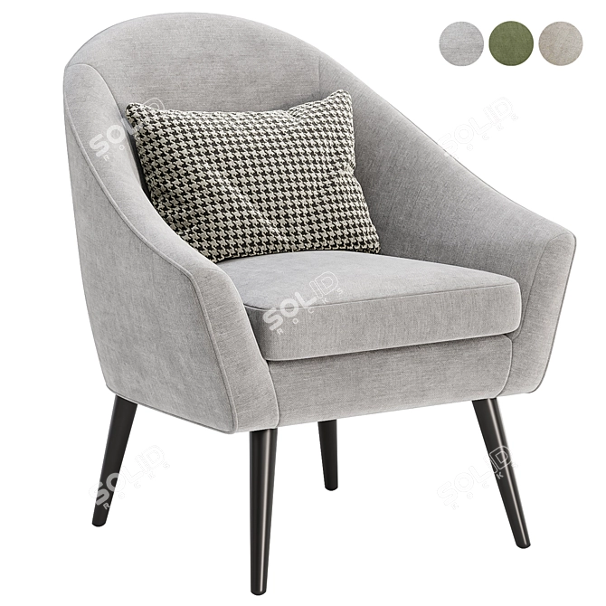 Velvet Barrel Chair, 3 Colors 3D model image 3