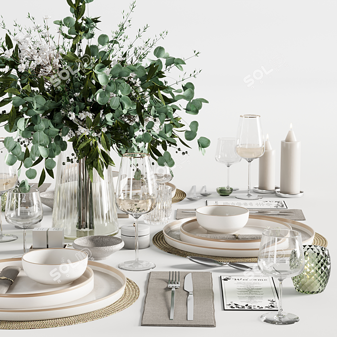 Modern Dining Set for 18 3D model image 5