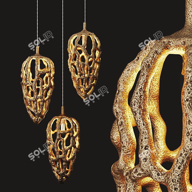 Bespoke Teak Pendant Light 3D model image 1