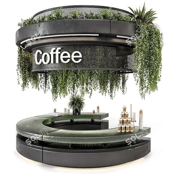 Modern Coffee Reception Desk Plants 3D model image 1