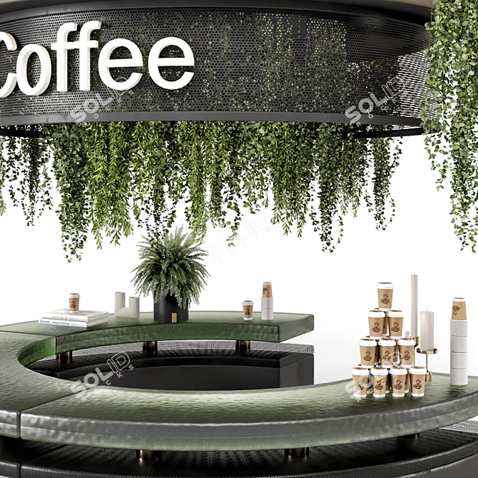 Modern Coffee Reception Desk Plants 3D model image 3