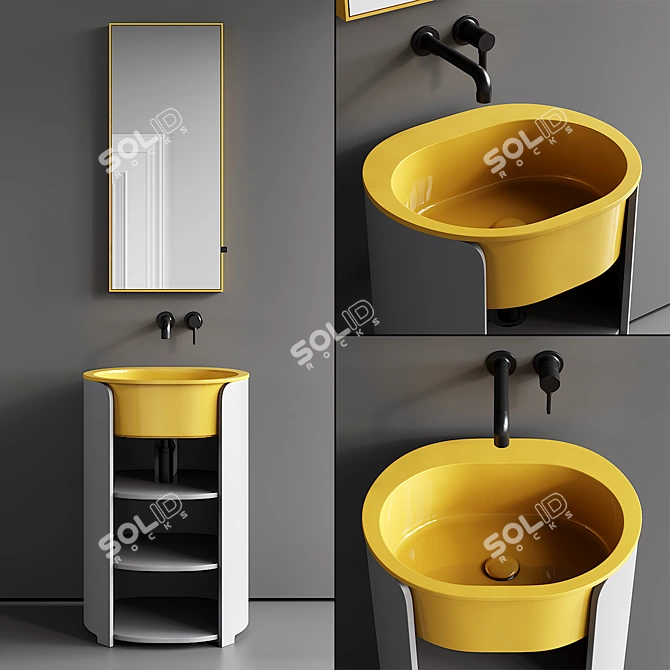 Contemporary Bathroom Vanity & Mirror 3D model image 1