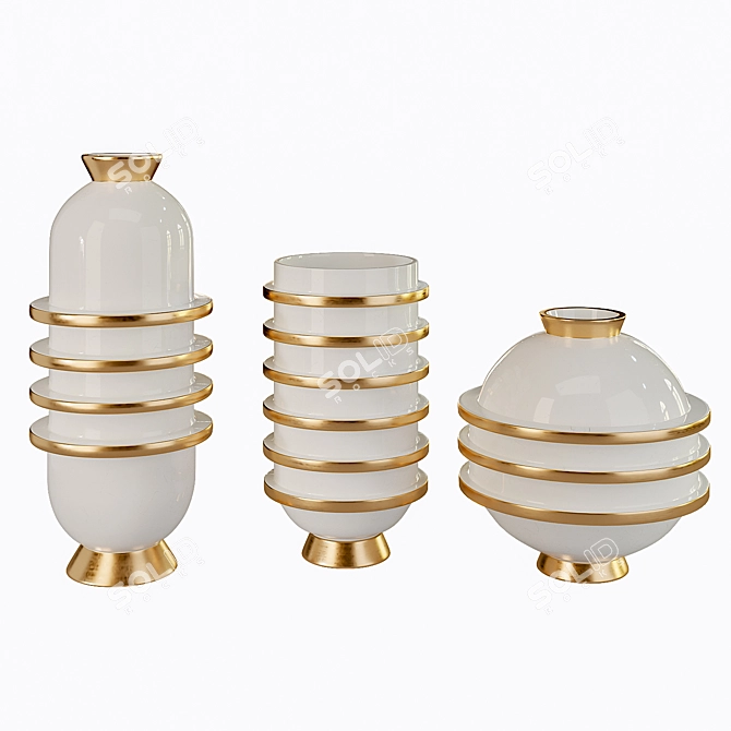 Golden Orbit Porcelain Vases 3D model image 1