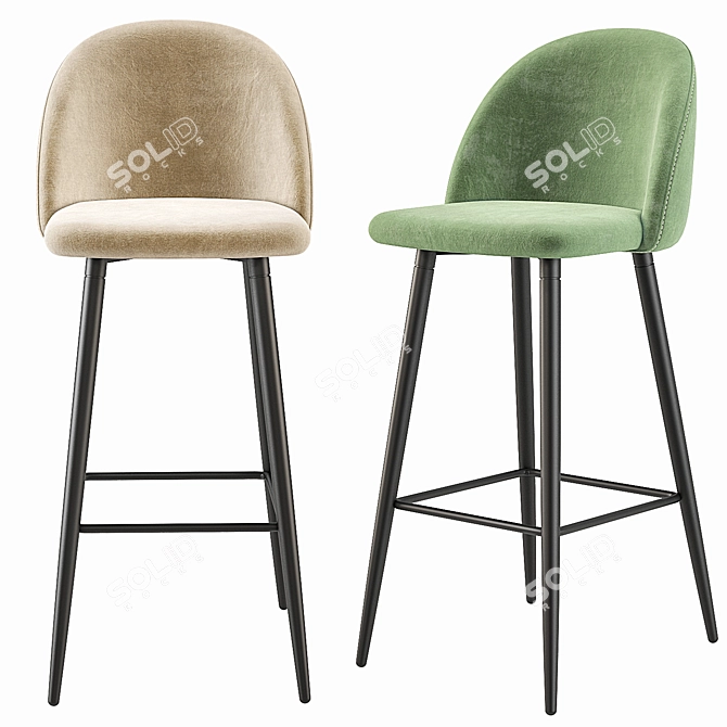 Elegant Velvet Bar Stool Trio 3D model image 2