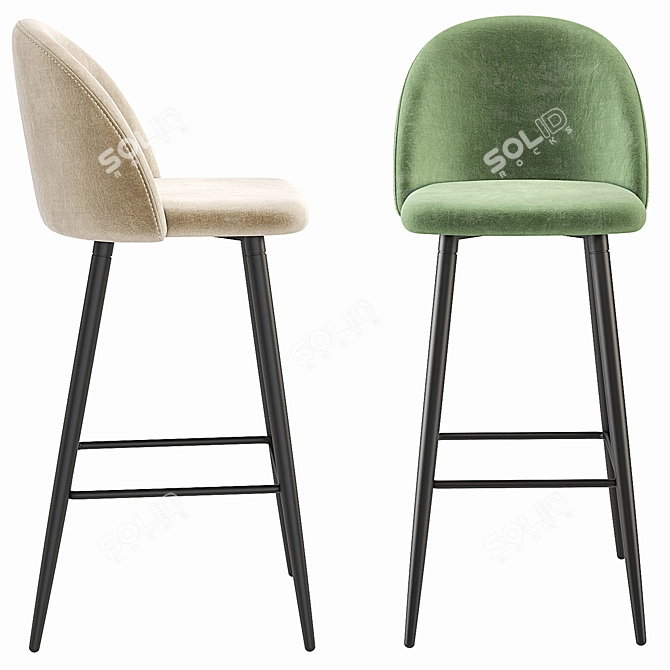 Elegant Velvet Bar Stool Trio 3D model image 3