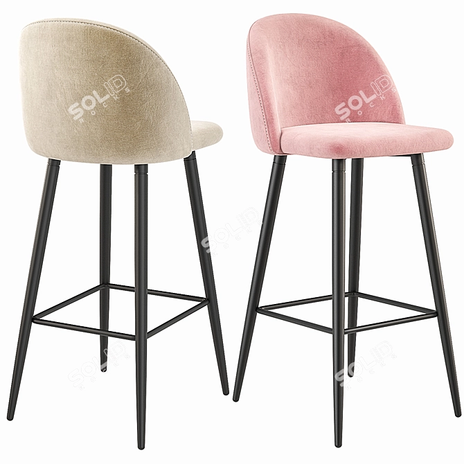 Elegant Velvet Bar Stool Trio 3D model image 4