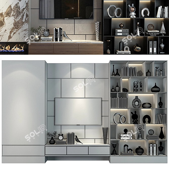  Modern TV Shelf Decor Design 3D model image 2