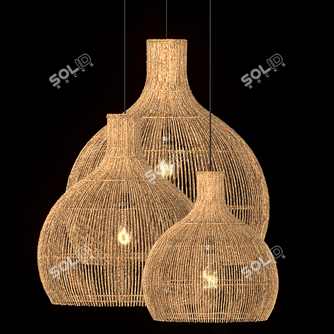 Rattan Pendant Light, Multiple Sizes 3D model image 1